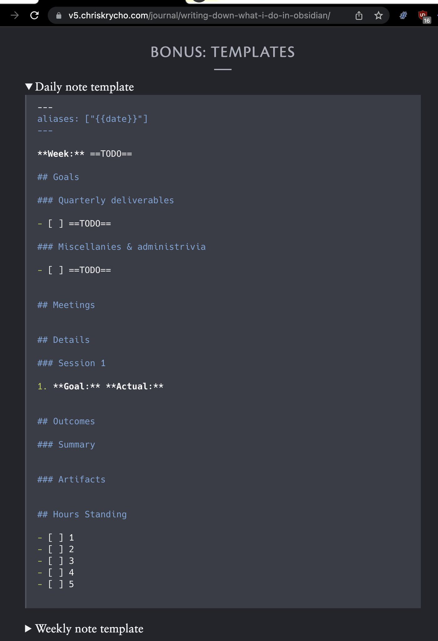 Useful Obsidian Templates for Daily Weekly Monthly Quarterly Annual