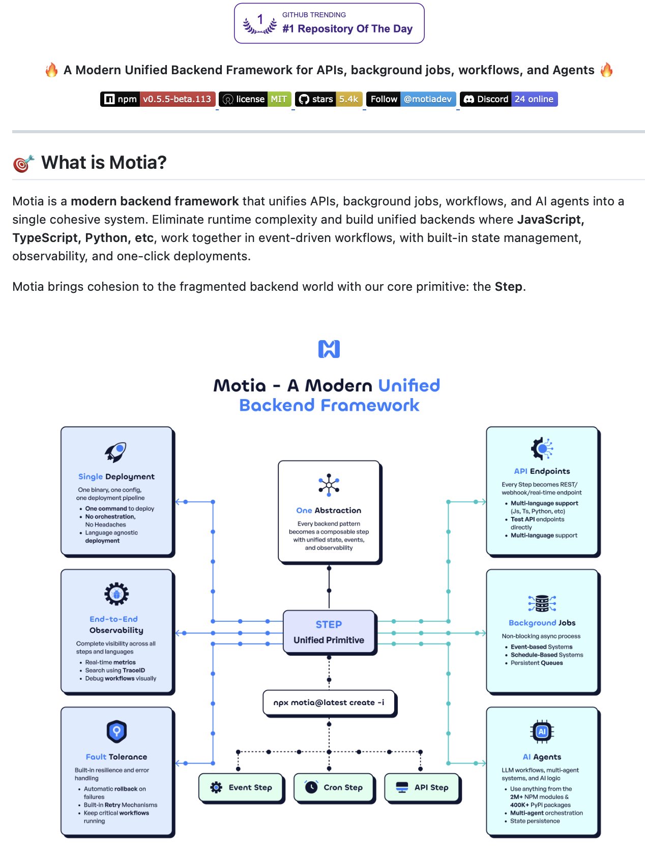 Motia: Unified Backend Framework for AI Agents and Workflows