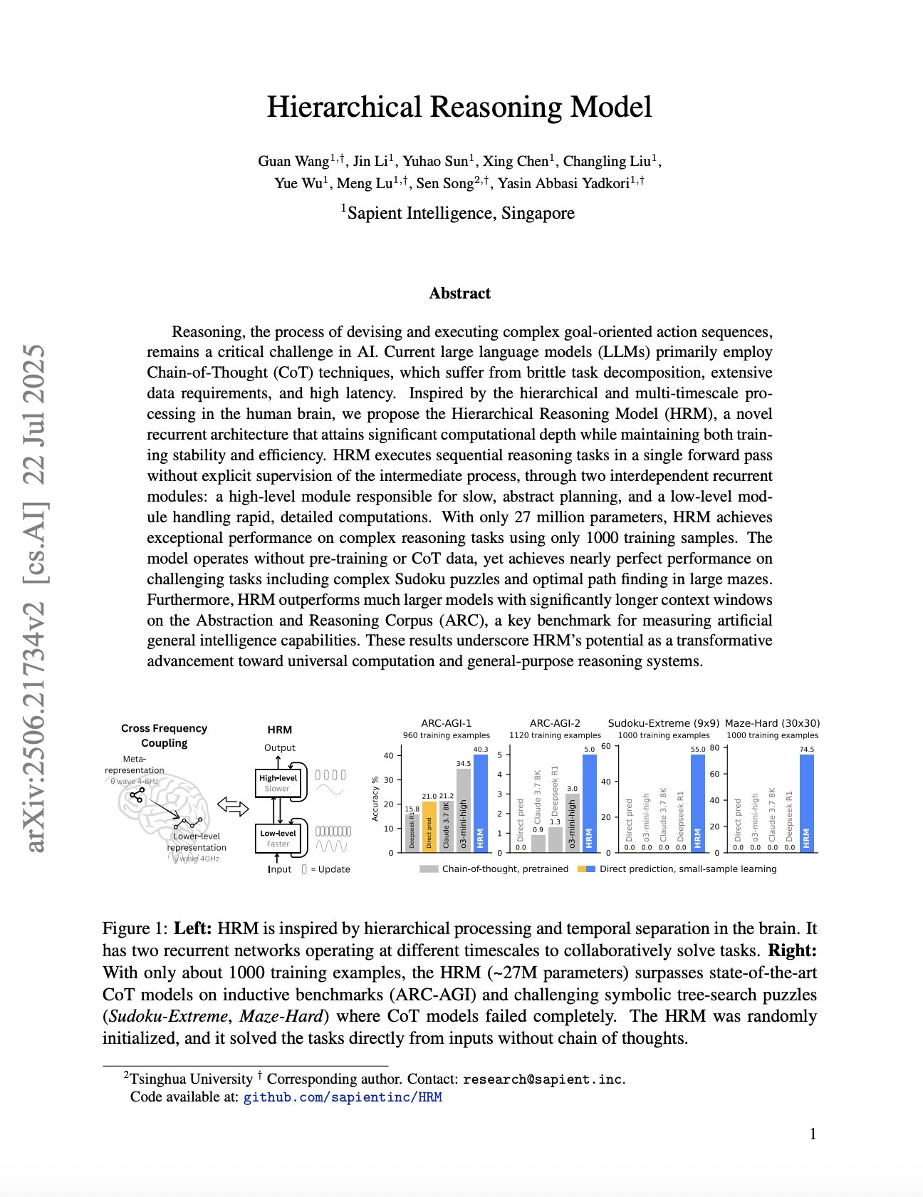 Wang et al. Introduce Hierarchical Reasoning Model for AI
