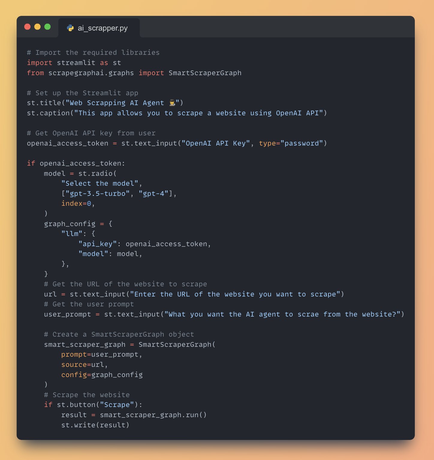 Full AI Agent Application Code for Internet Data Scraping