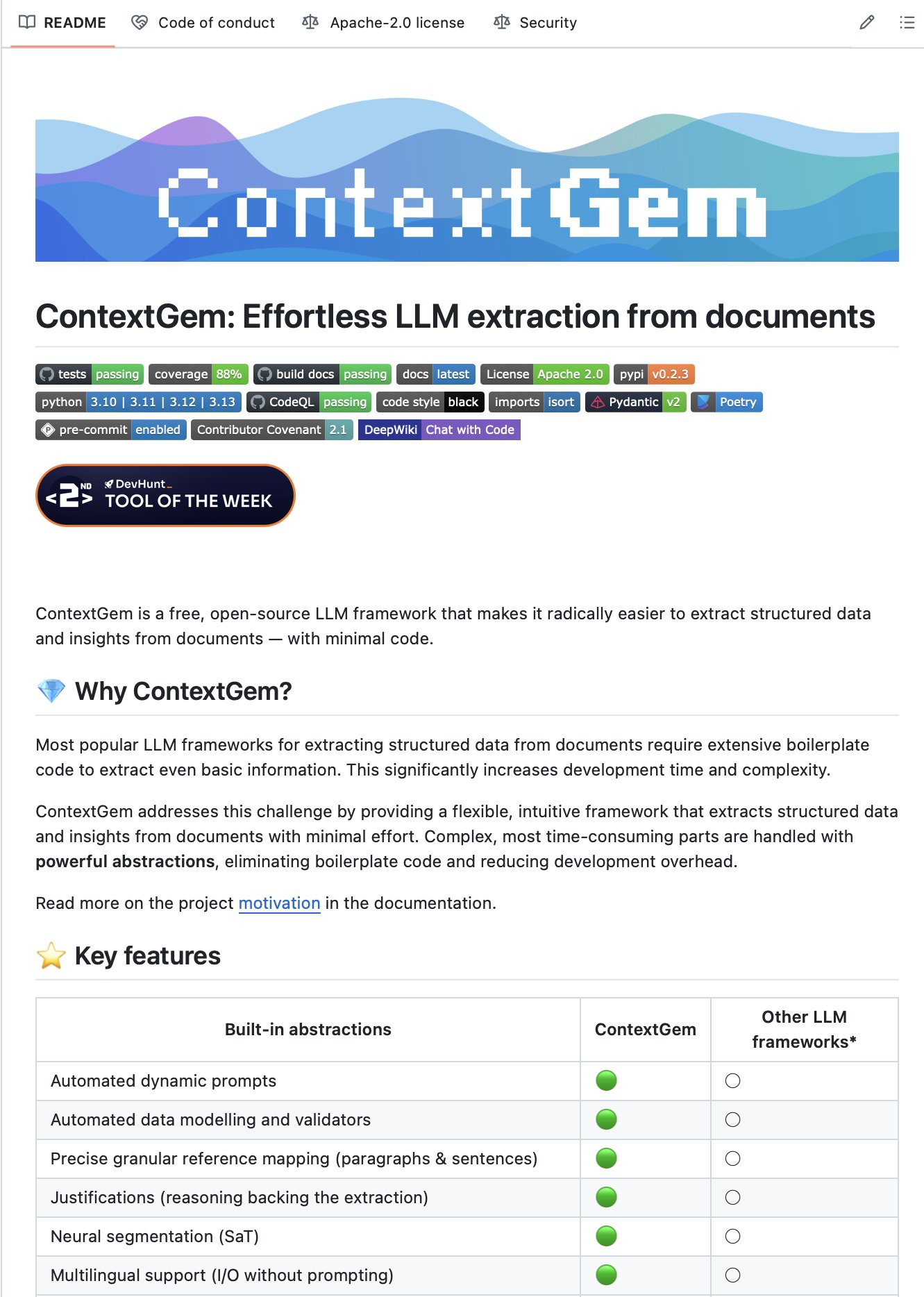 ContextGem: Open Source LLM Framework for Document Data Extraction