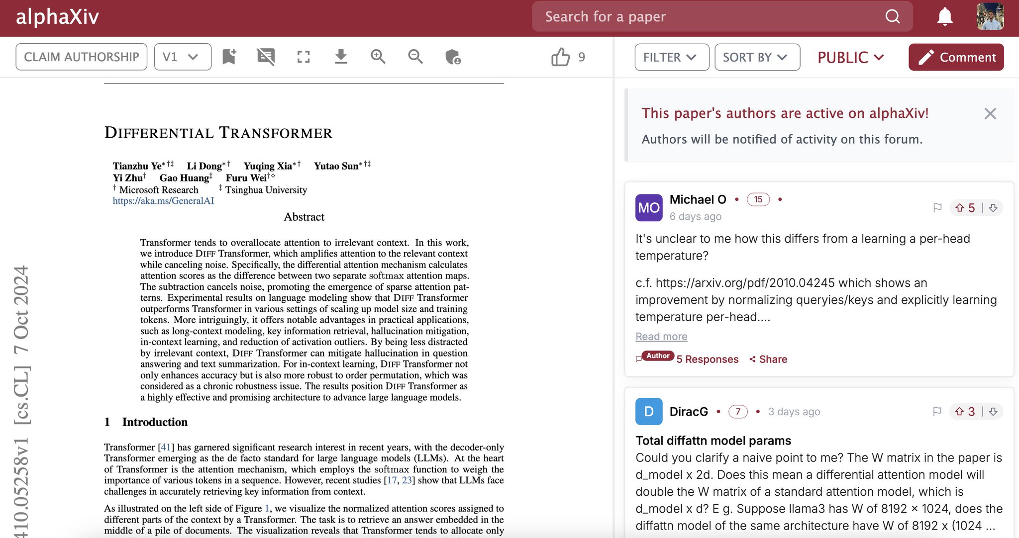 Diff Transformer: Attention Mechanism for Long Context NLP