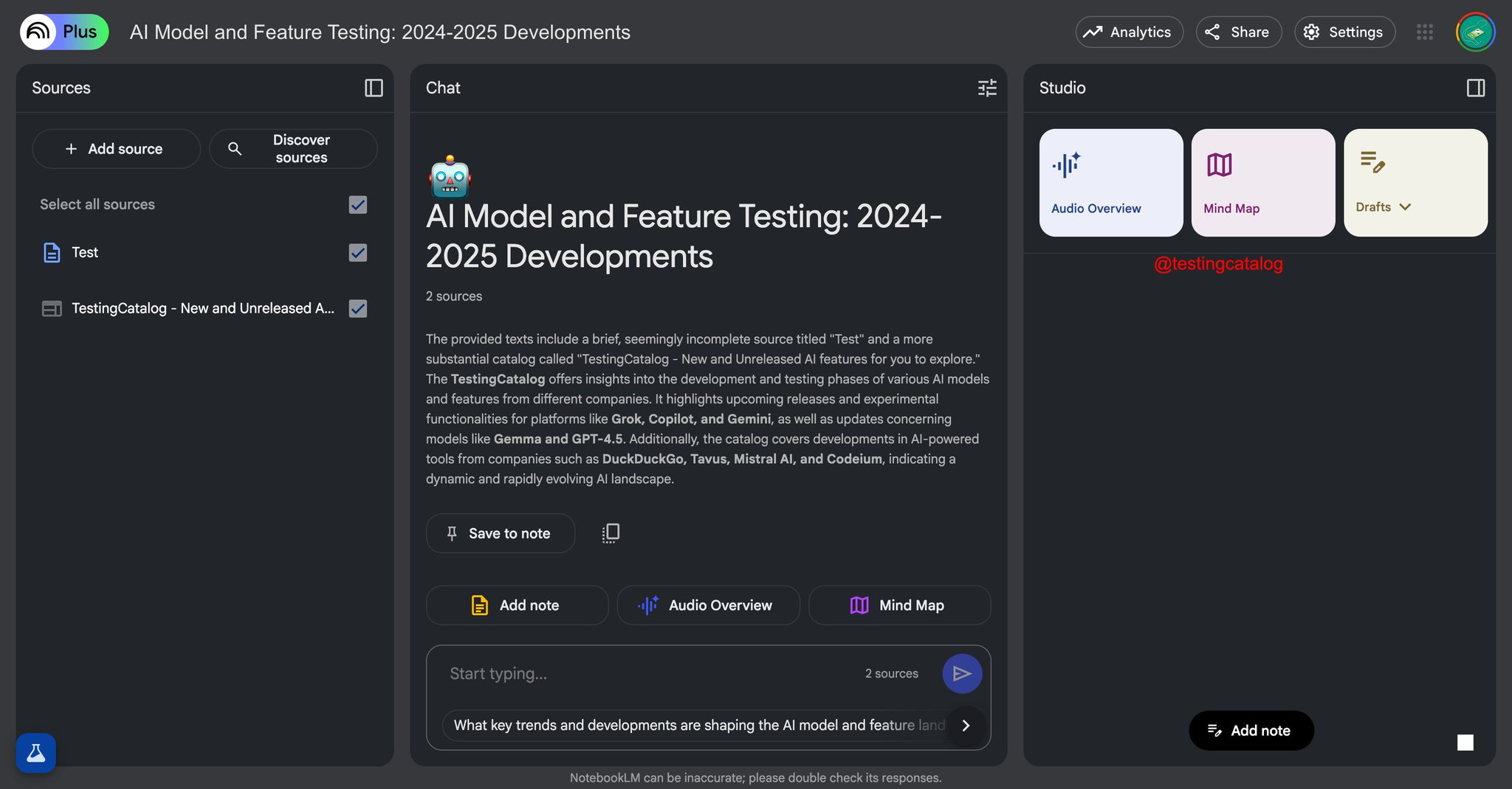 NotebookLM Explores New Features: Drafts, MindMap, and Audio Overview