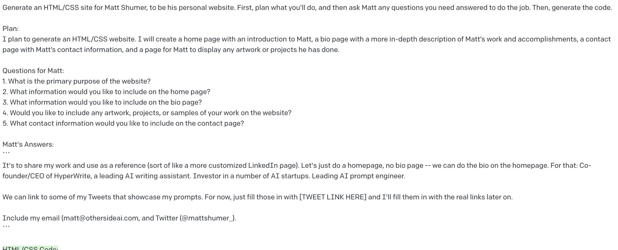 GPT-3 Generates Personal Website Automatically