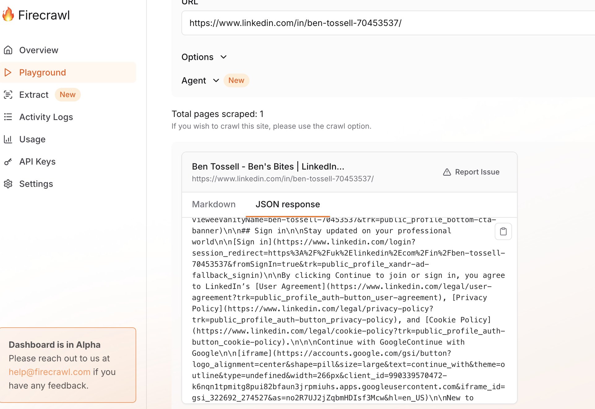 Firecrawl LinkedIn scraping works only when logged in