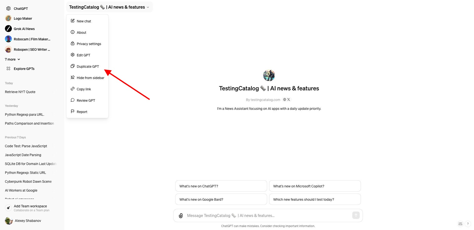 ChatGPT adding duplicate option for custom GPTs