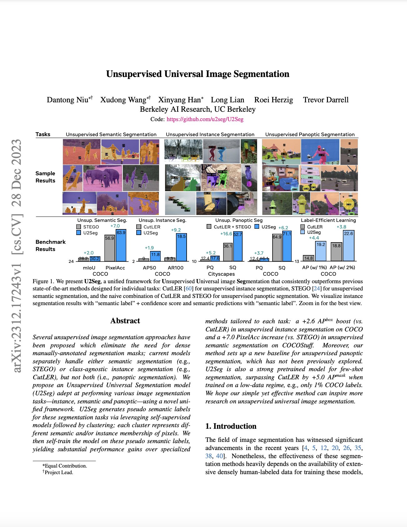 Unsupervised Universal Image Segmentation Research