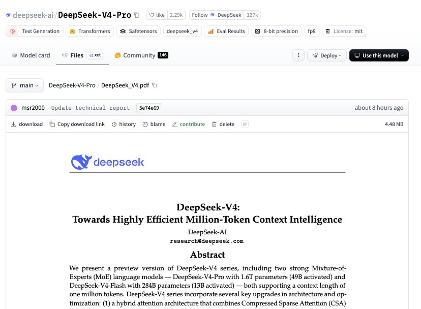 DeepSeek-V4 Paper Released on Hugging Face
