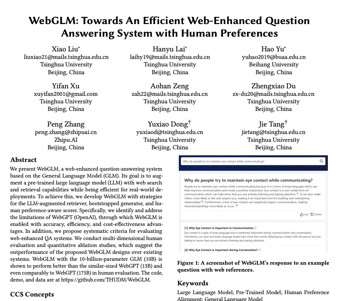 WebGLM: Efficient Web-Enhanced Question Answering System