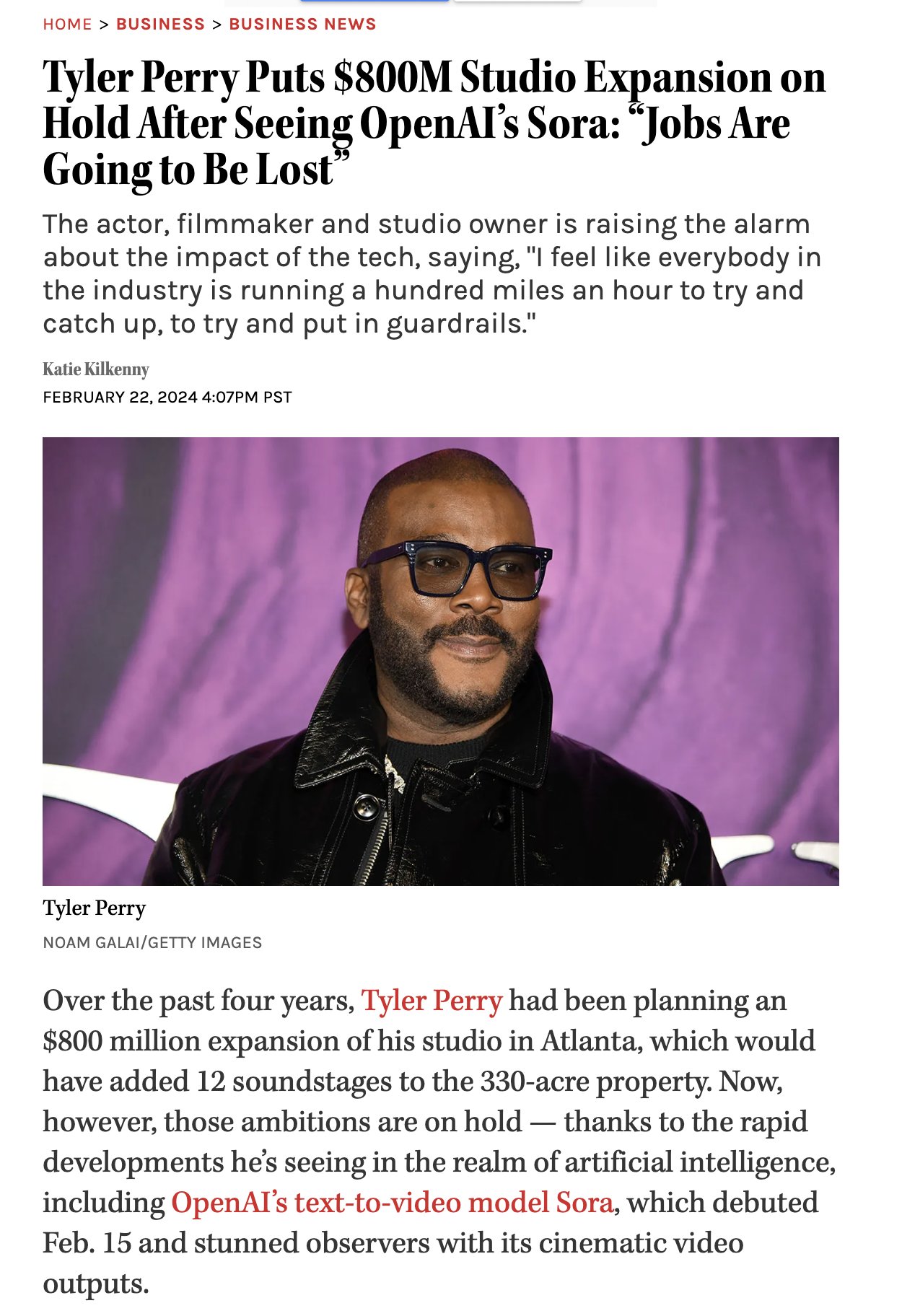 Tyler Perry Pauses $800M Studio Over OpenAI Sora