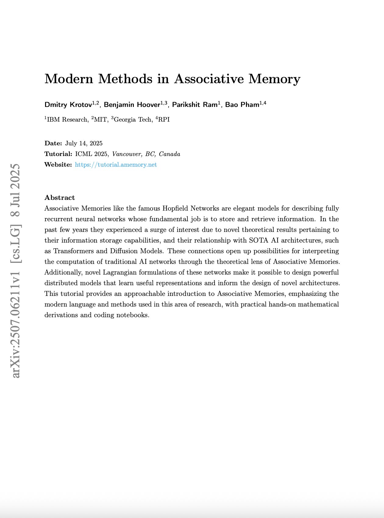 Modern Methods in Associative Memory: Krotov et al. Research