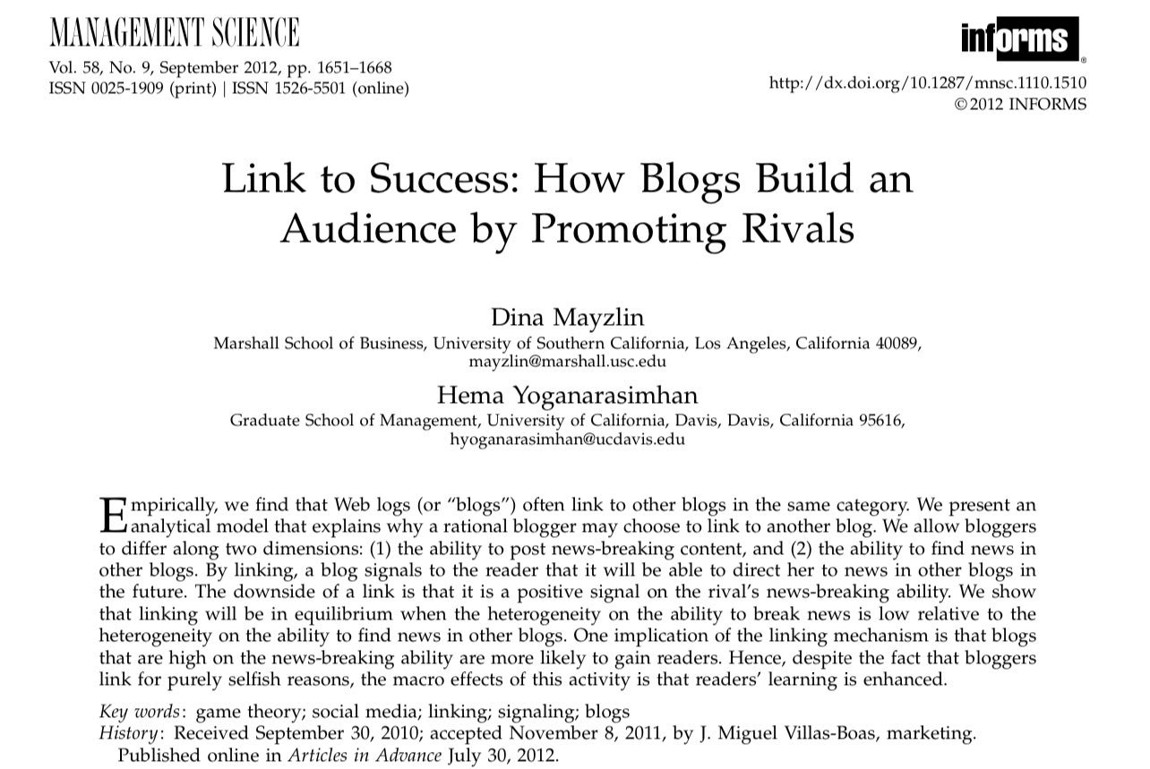 Newsletter strategy: linking competitors signals expertise