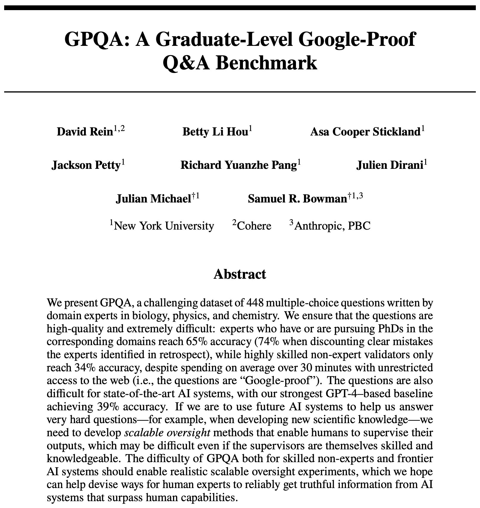 GPQA Benchmark Tests Graduate-Level AI Knowledge Across Sciences