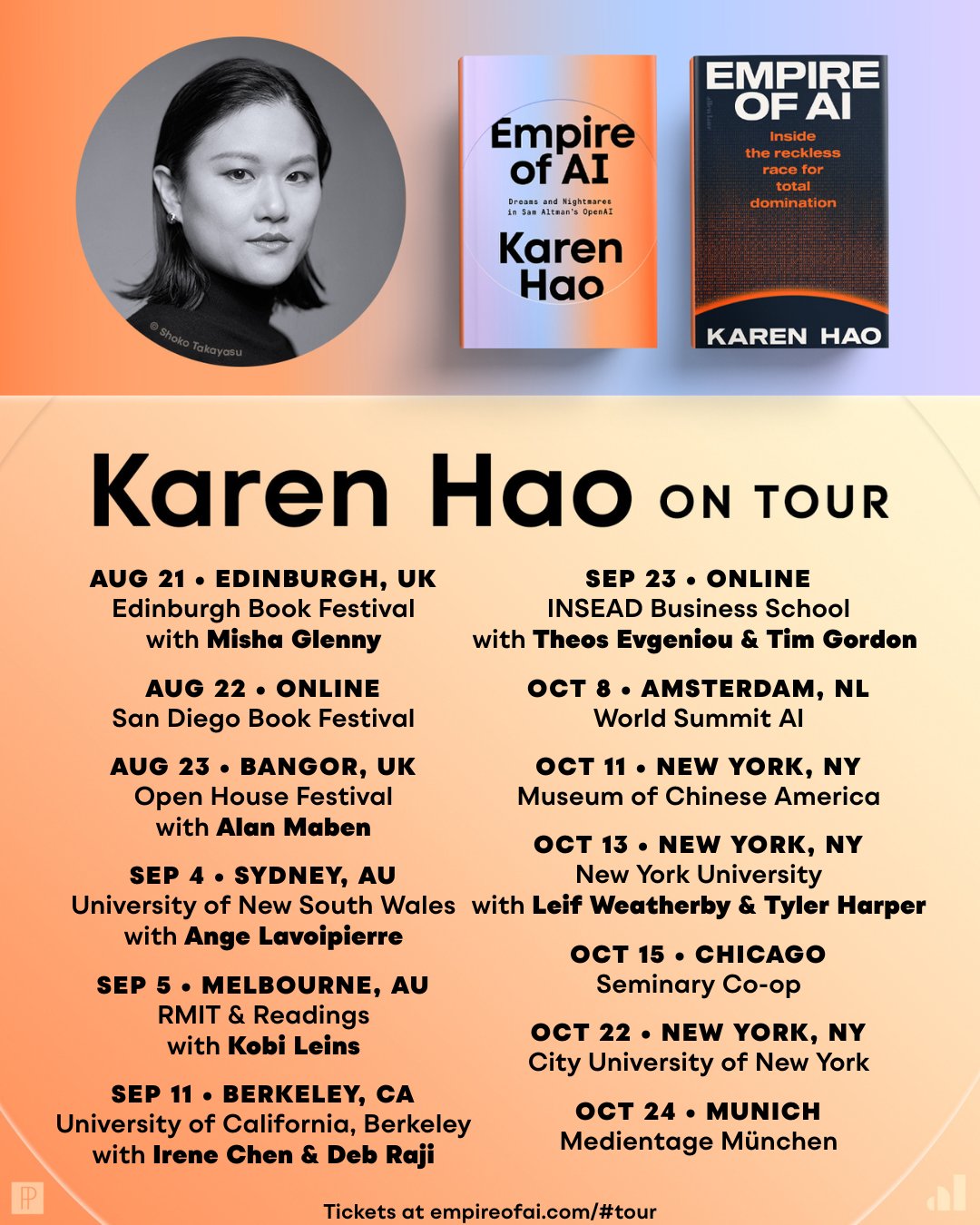 Karen Hao Announces Book Tour for Empire of AI