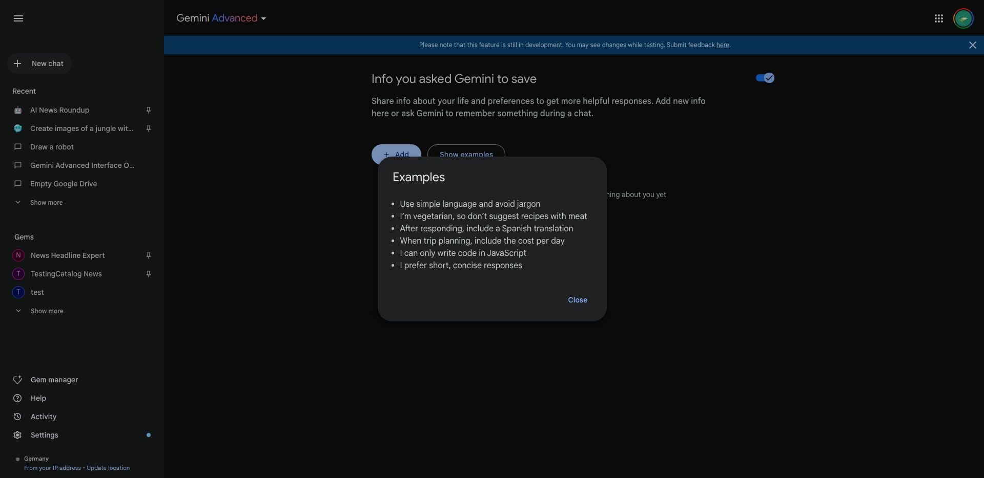 Comparing Gemini’s memory and custom system prompt functionality
