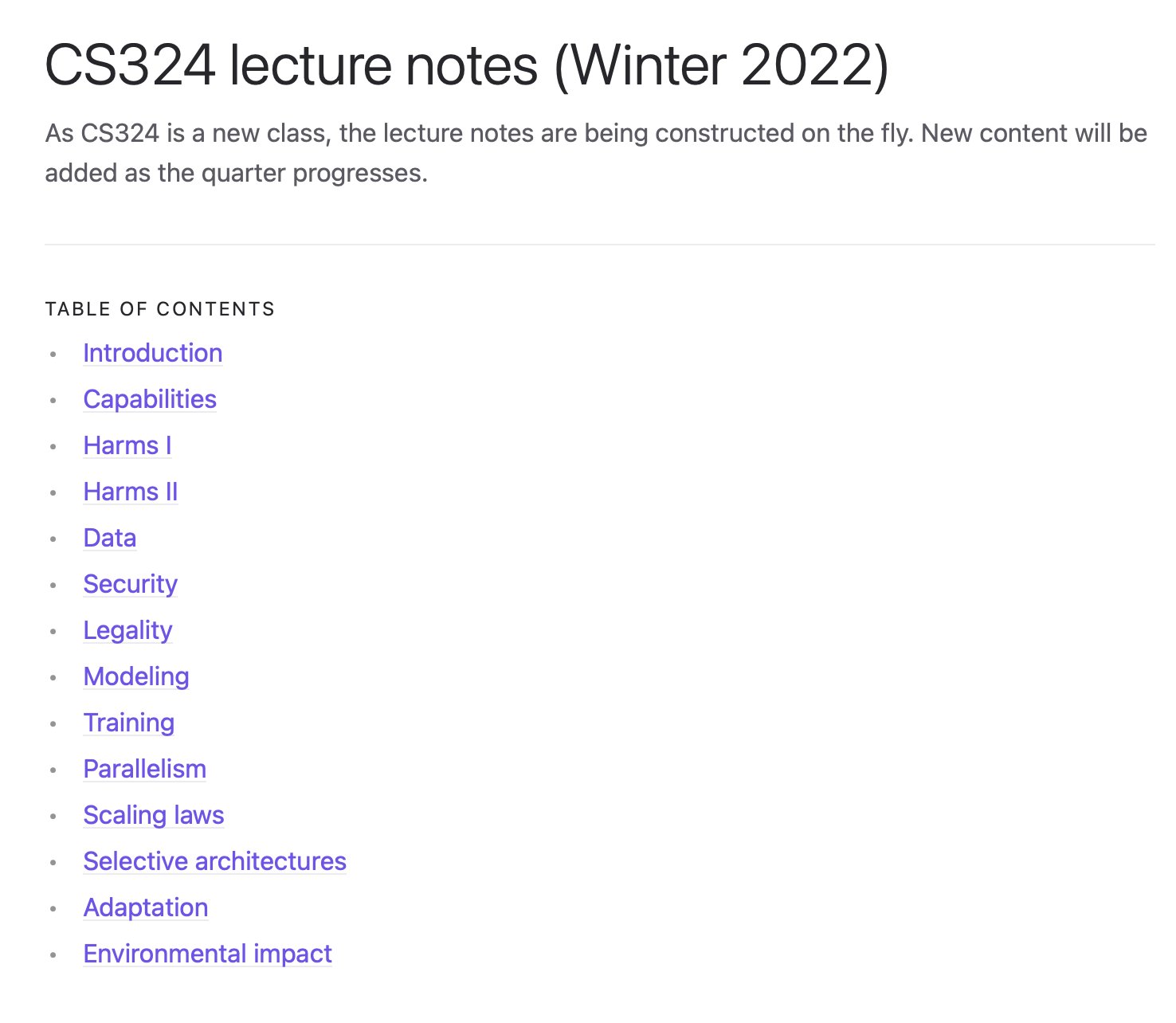 Stanford CS 324 Large Language Models Lecture Notes 2022