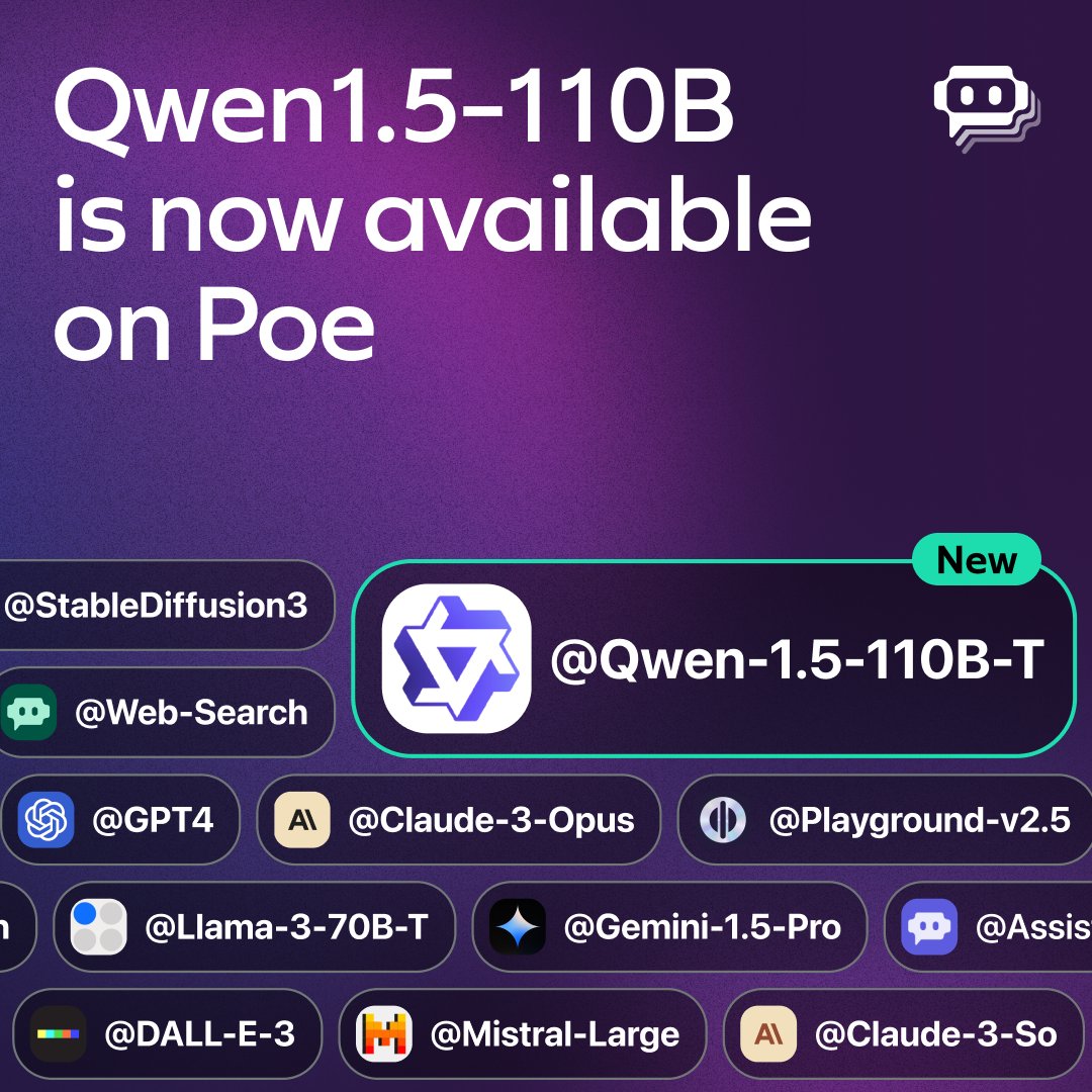 Alibaba Qwen1.5-110B multilingual model now available on Poe