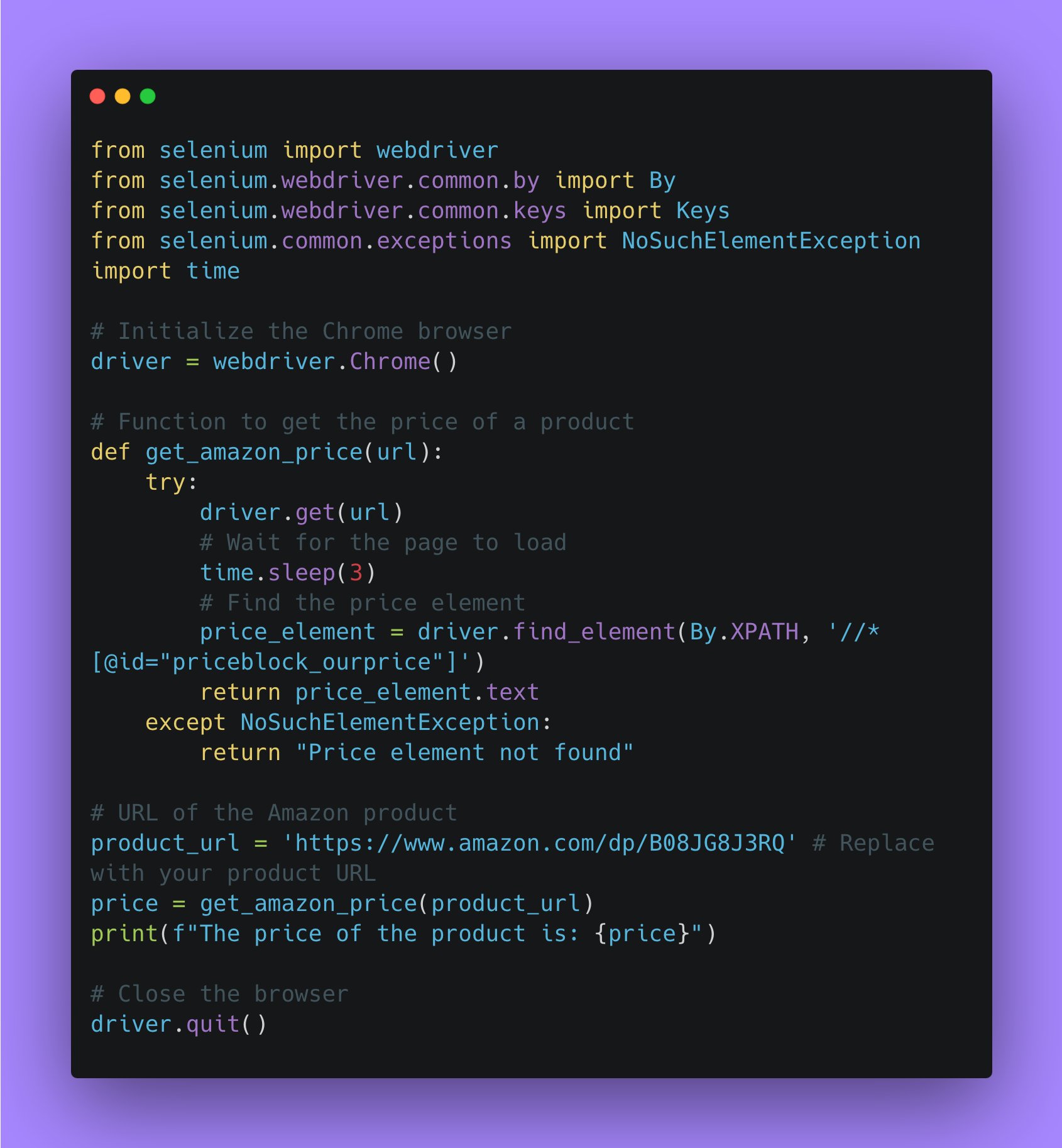 Python Selenium Script Automates Amazon Price Scraping