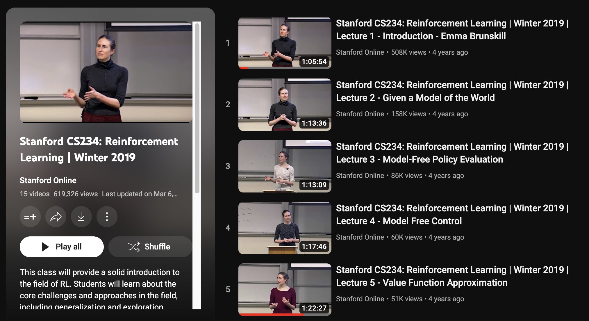 Reinforcement Learning Course Introduction with Lecture Videos