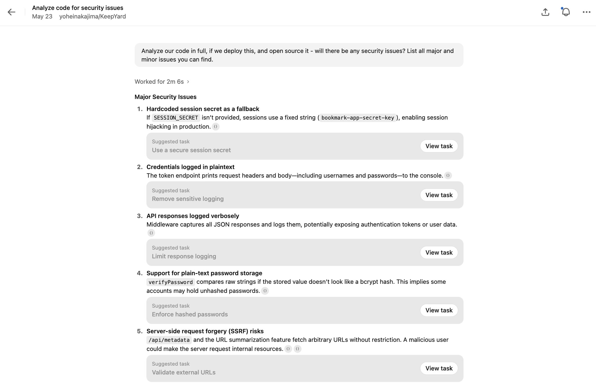 Codex prototype security features and vulnerability testing experience