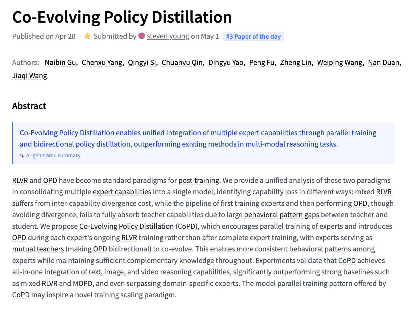 Co-Evolving Policy Distillation New AI Research Paper