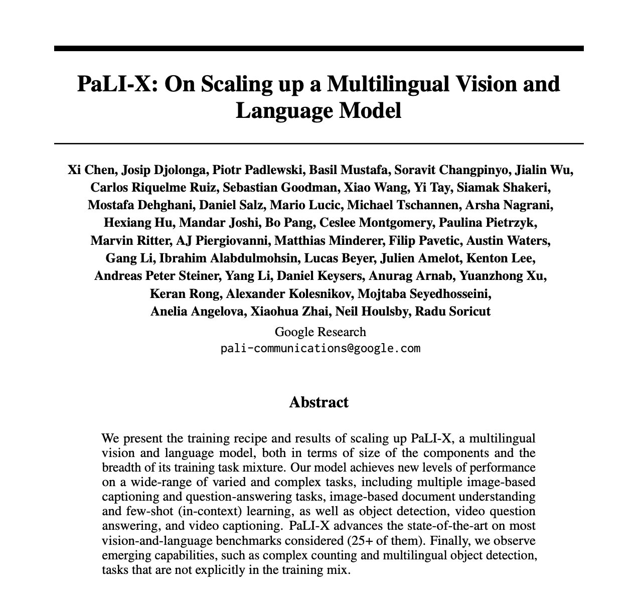 PaLI-X: Scaling Multilingual Vision and Language Models