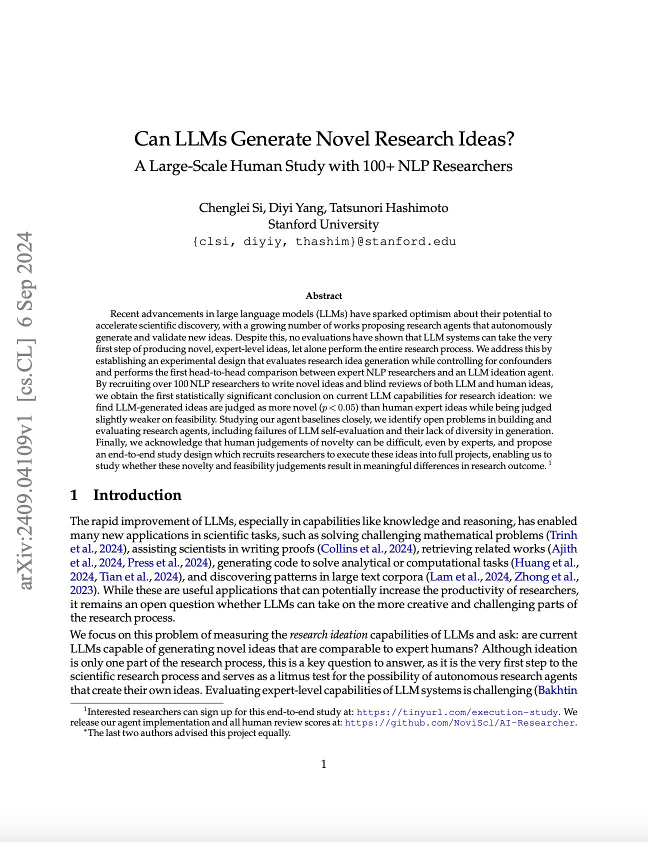 Can LLMs Generate Novel Research Ideas? Study with NLP Researchers