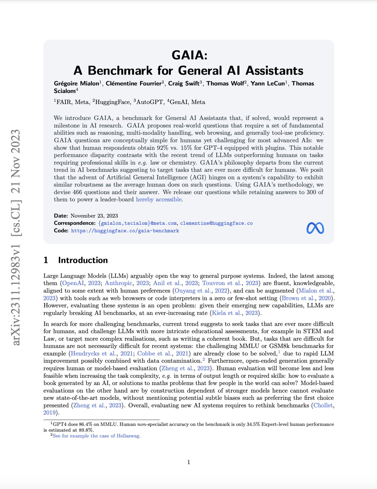 GAIA: Benchmark for General AI Assistants Performance