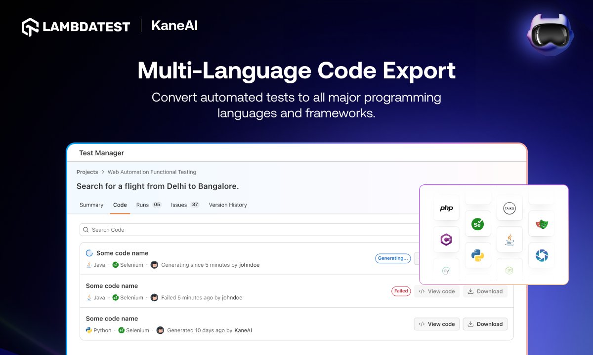 KaneAI Multi-Language Code Export Feature for Automated Tests