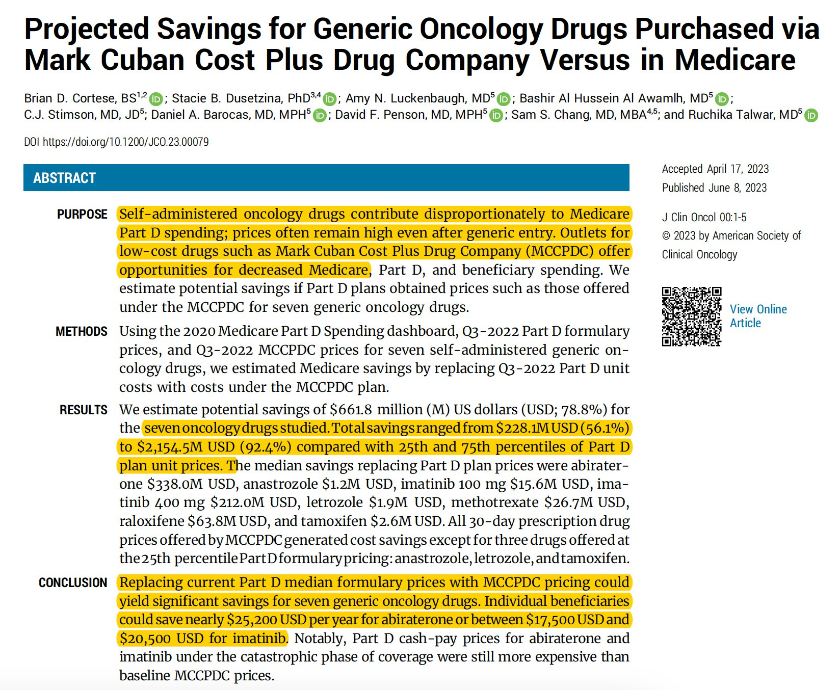 Saving $2.2 Billion Annually on Cancer Drug Costs