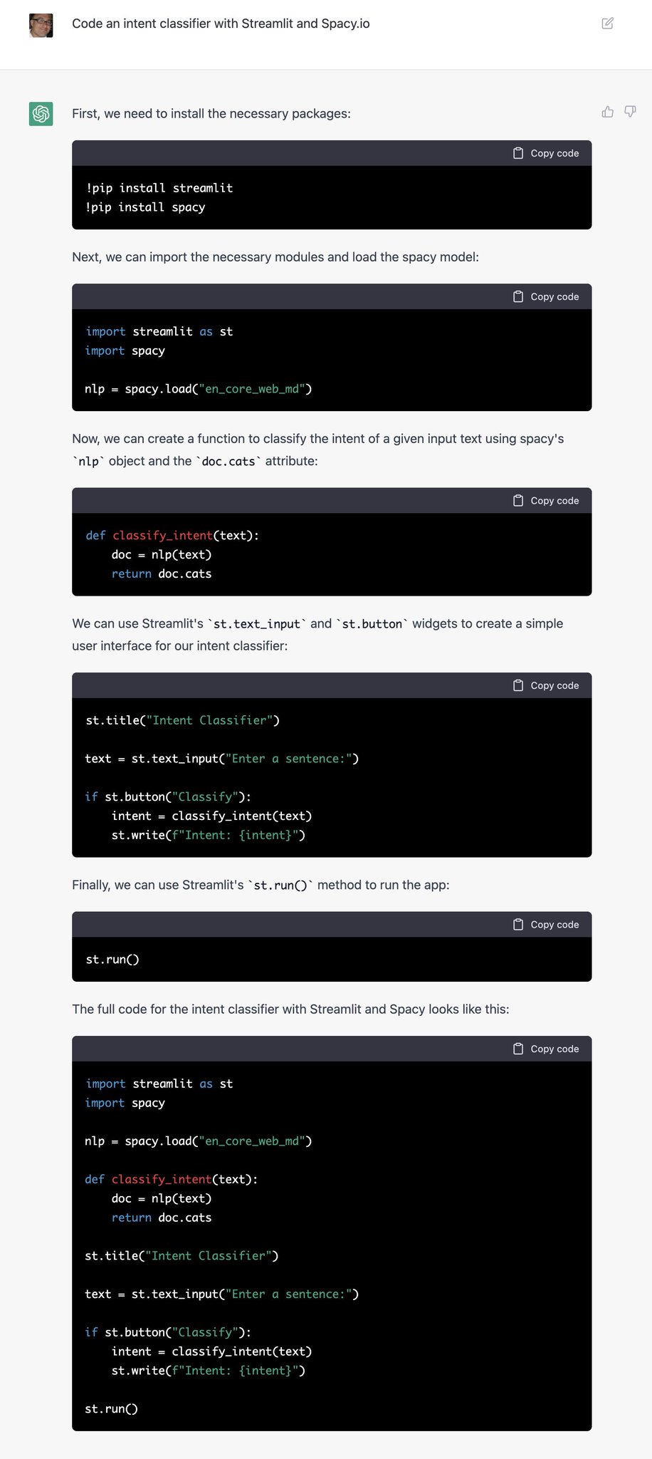 Building Intent Classifier with Streamlit and spaCy