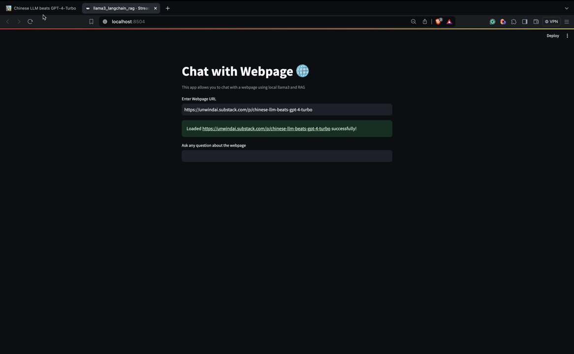 Streamlit Local RAG Demo with Llama3