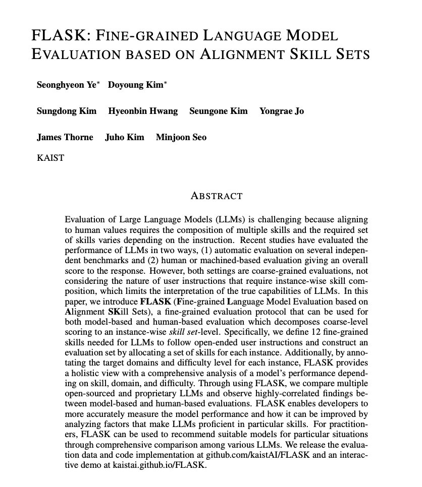 FLASK: Fine-grained Language Model Evaluation Based on Alignment Skills