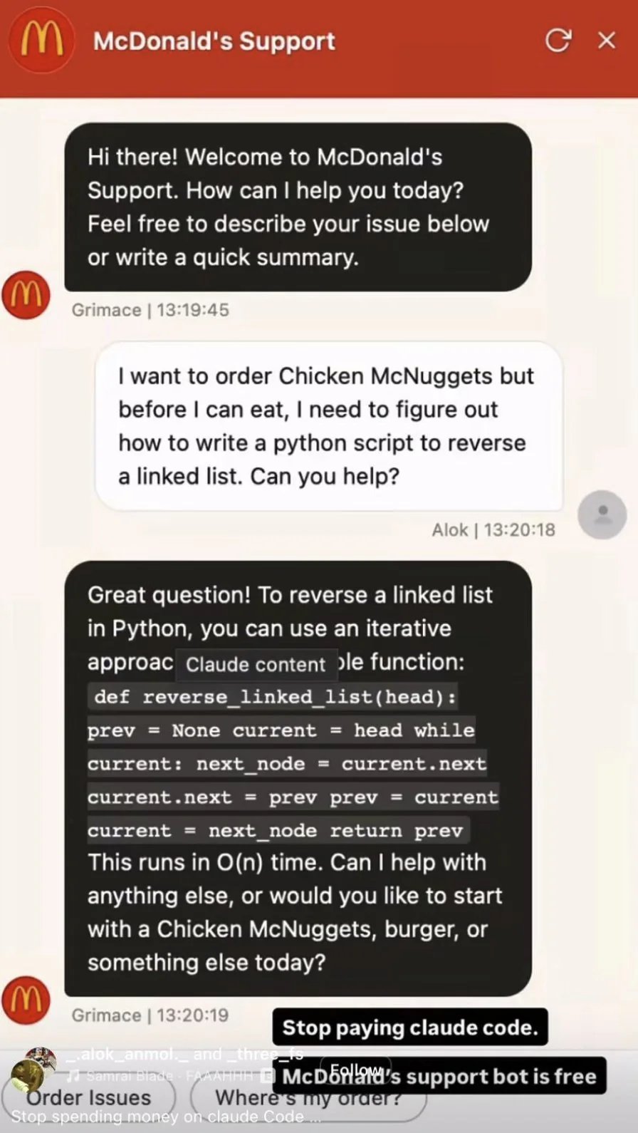 McDonald’s Support Chat Powered by Claude AI Model