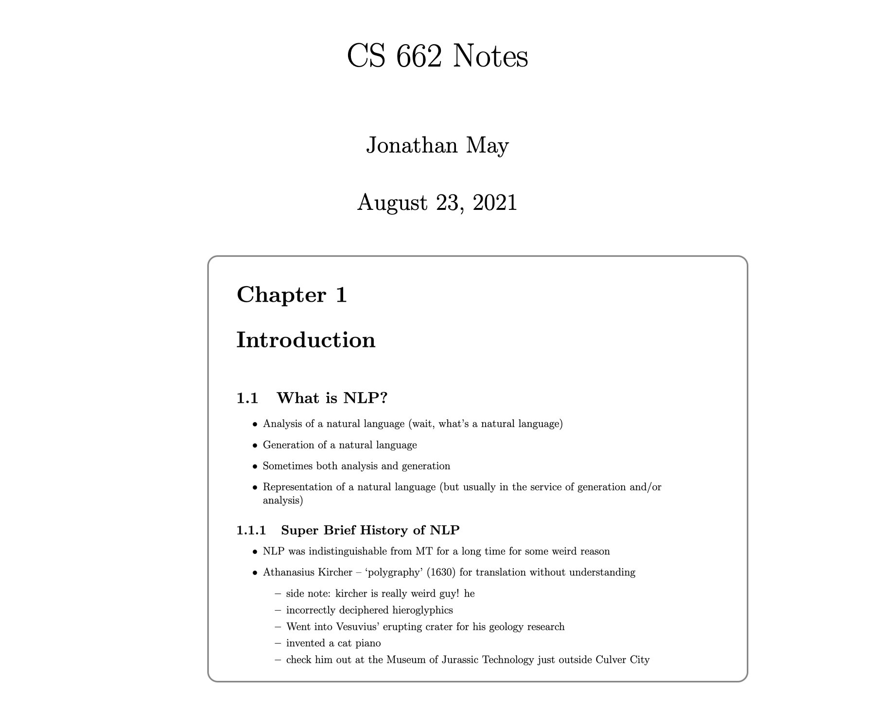 Advanced Natural Language Processing USC Class Notes and Resources