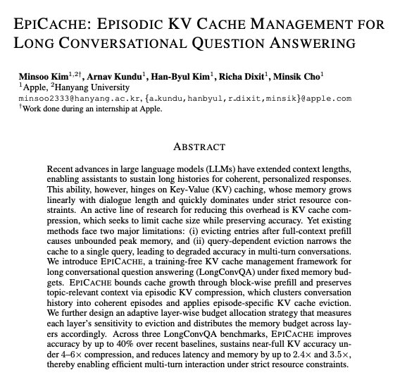 Apple EpiCache: Episodic KV Cache Management for Long Conversations