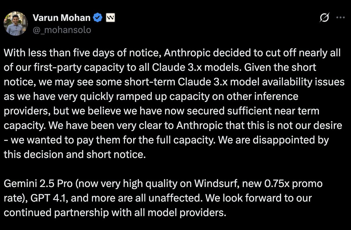 Anthropic Removes Claude 3.x API Access from Windsurf