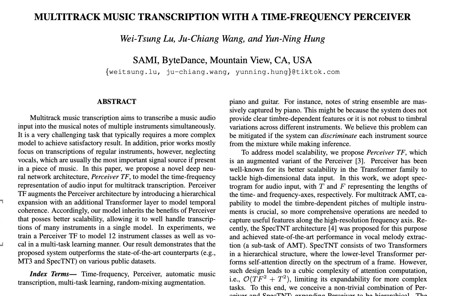 Multitrack Music Transcription with Time-Frequency Perceiver