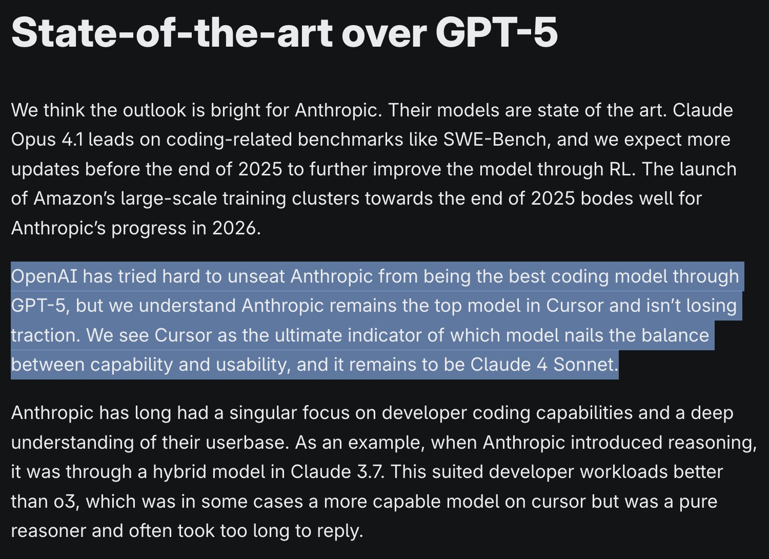 Sonnet Remains Top Coding Model in Cursor Despite GPT-5