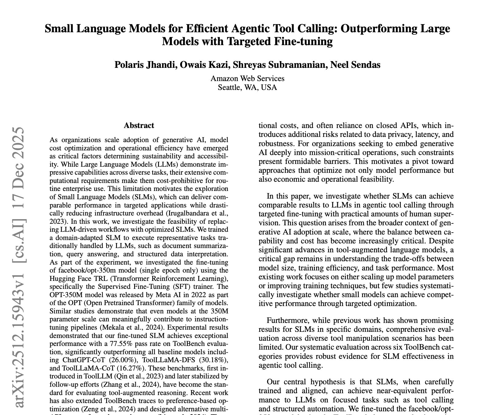 Research Challenges Scaling Myths for AI Agent Tool Calling