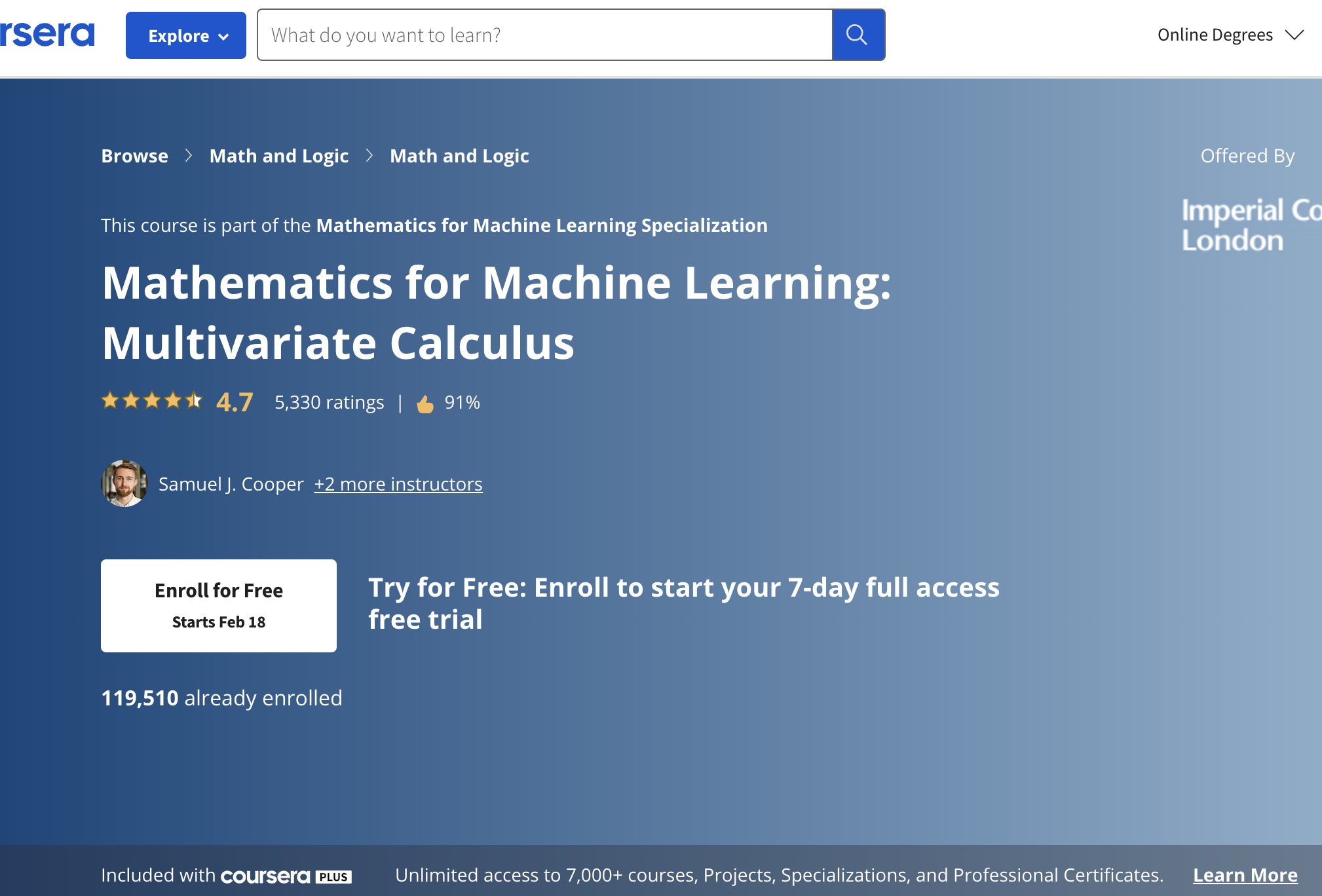 Introductory Multivariate Calculus Course for Machine Learning