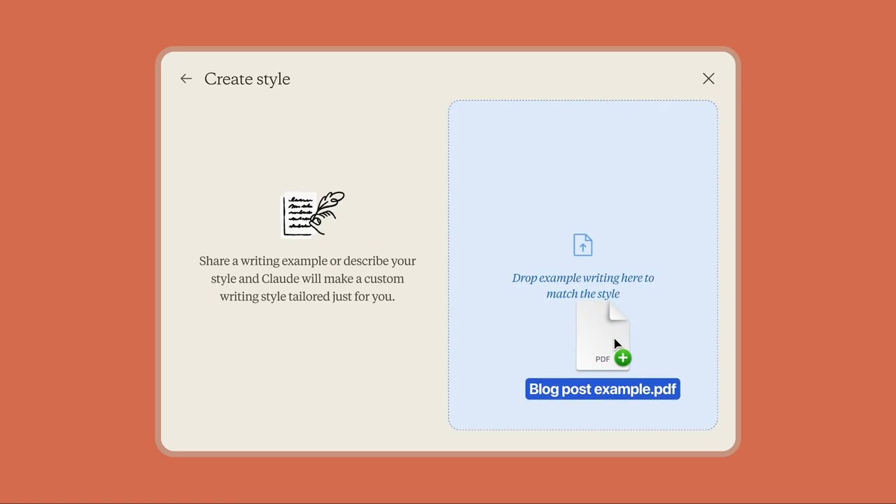 Claude learns your writing style from custom samples