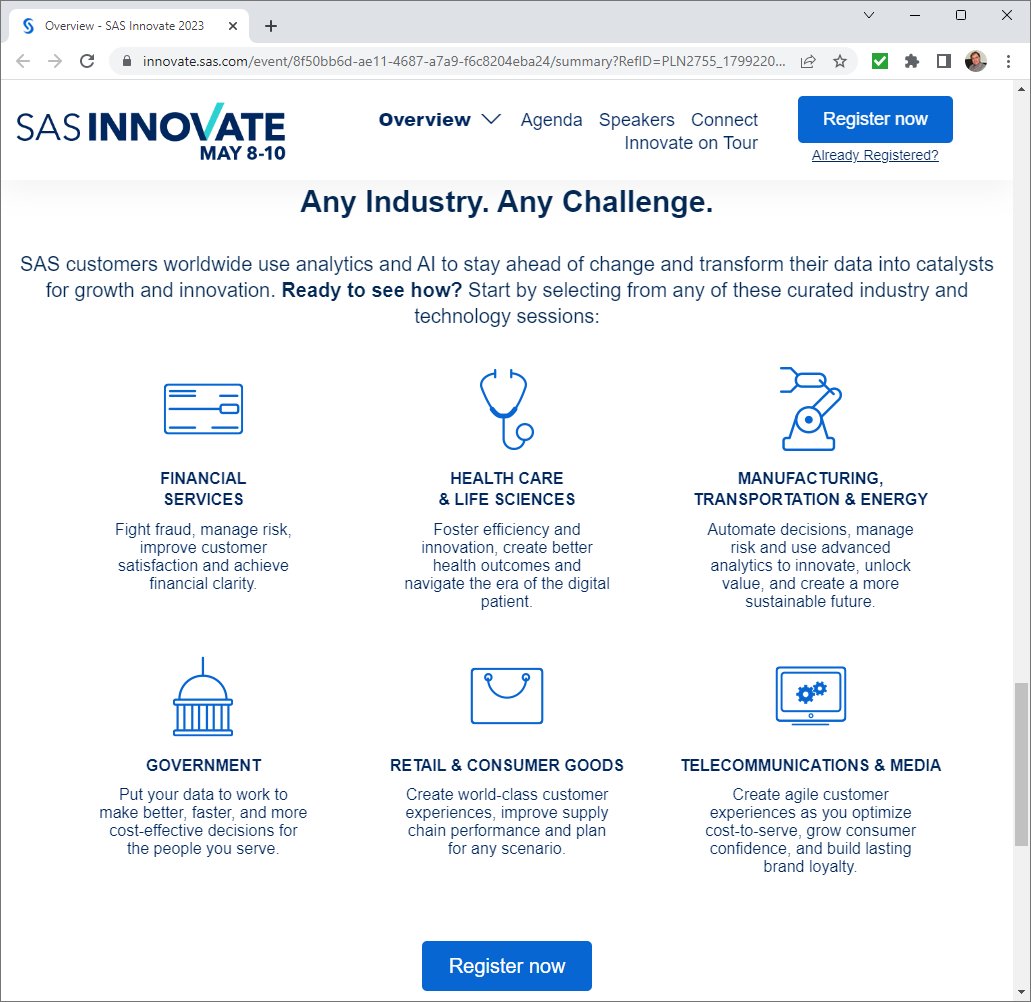 SAS Innovate 2023 Event Registration for Data Analytics and AI