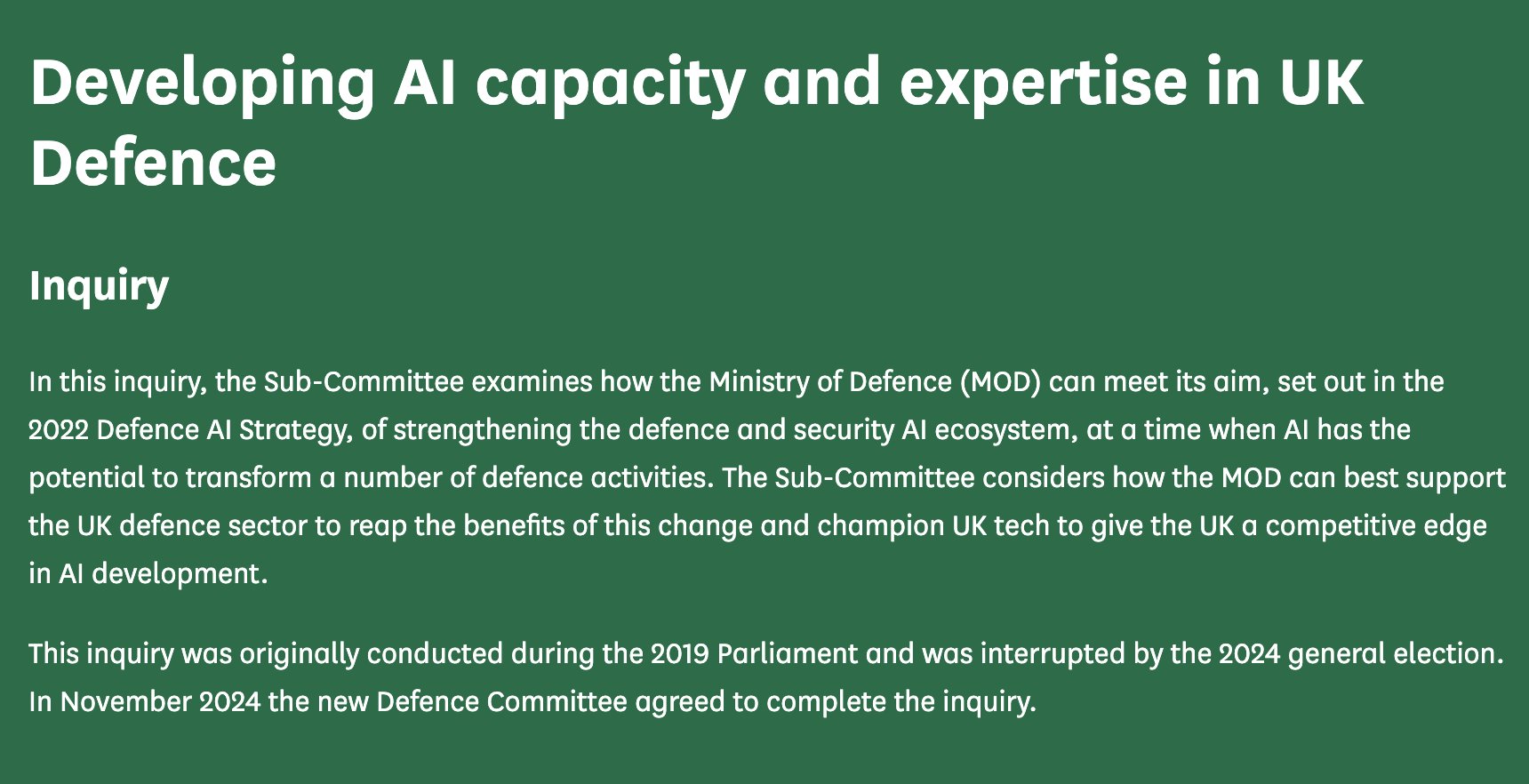 UK Defence AI Capacity Development Government Report Analysis