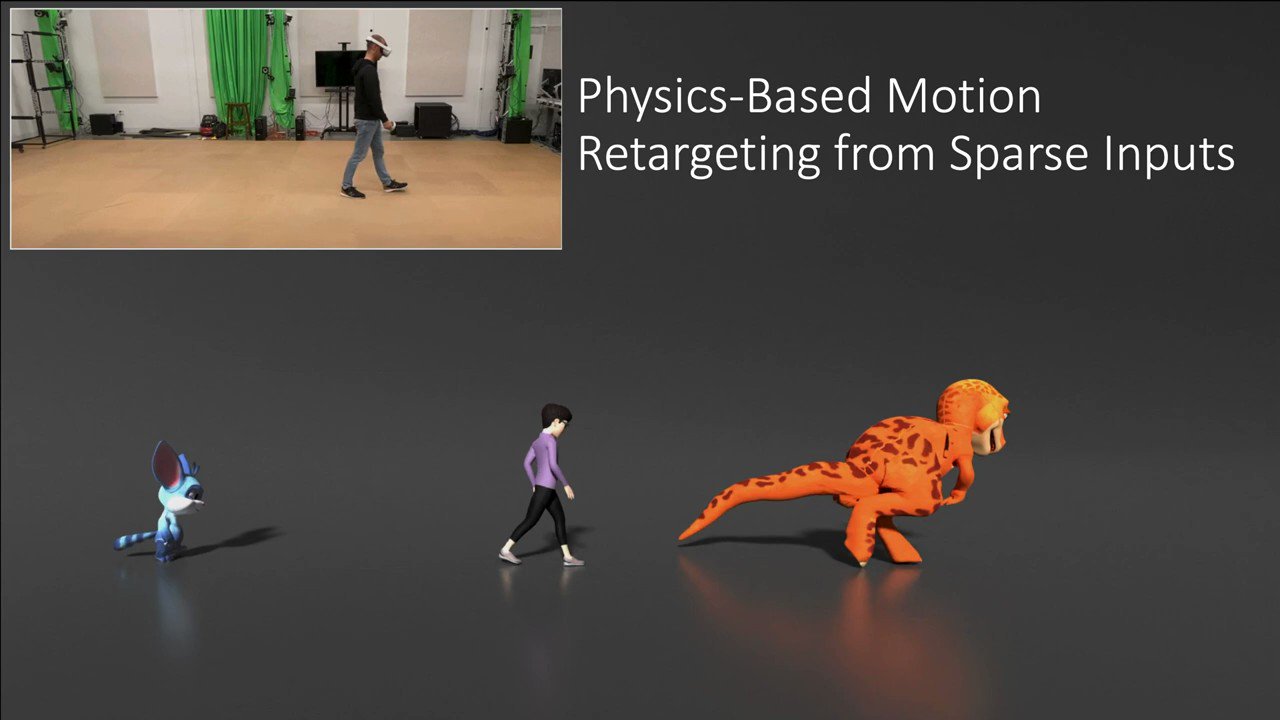 Physics-based Motion Retargeting from Sparse Inputs for Virtual Avatars
