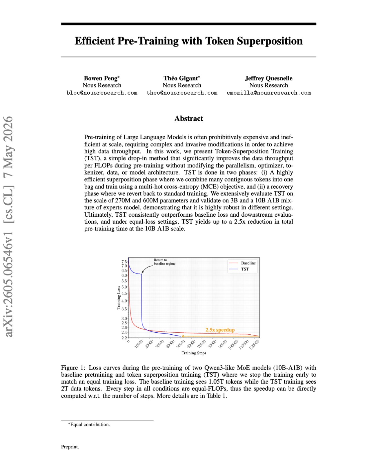Efficient LLM Pre-Training Using Token Superposition
