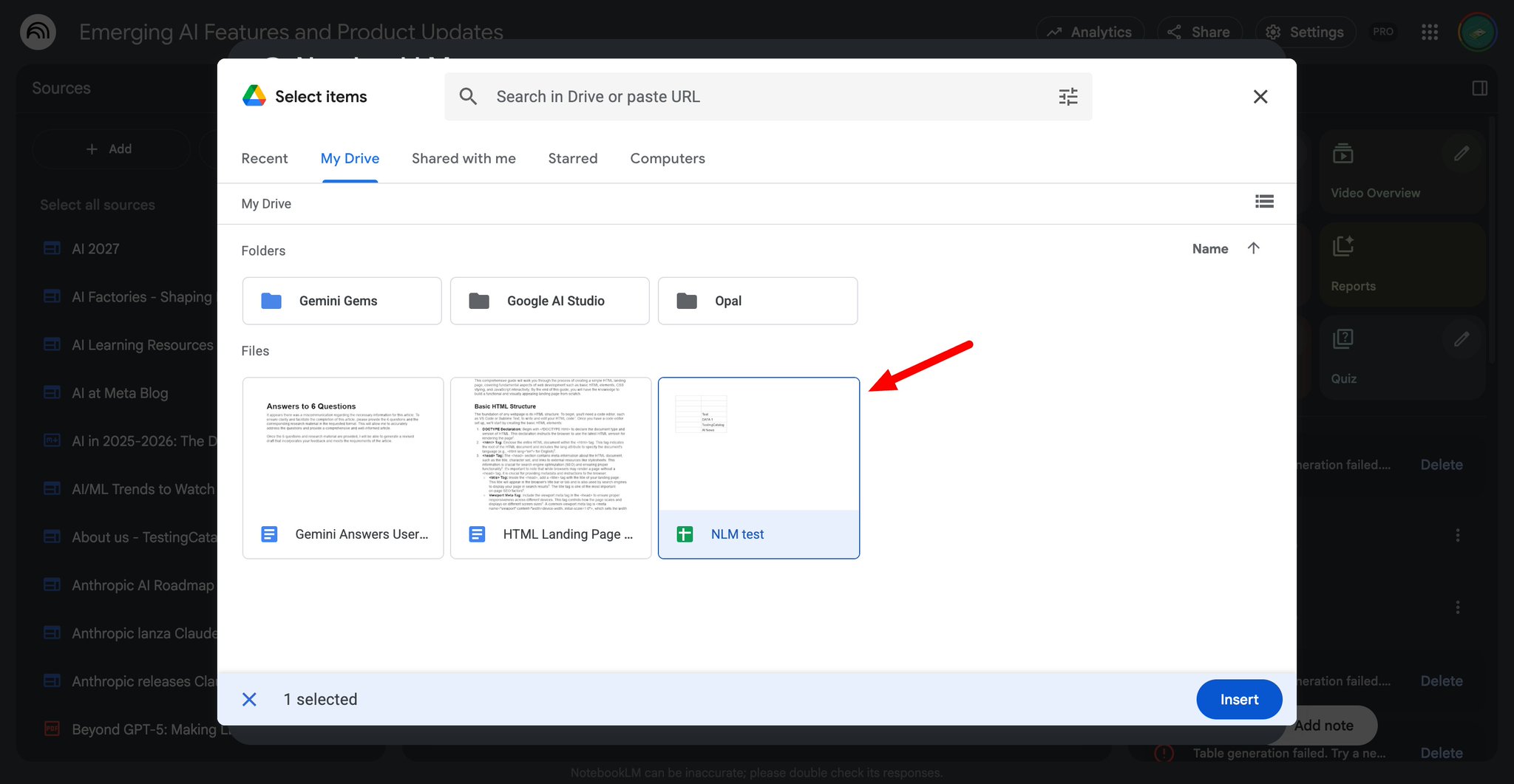 Upload PDFs and Spreadsheets from Google Drive to NotebookLM