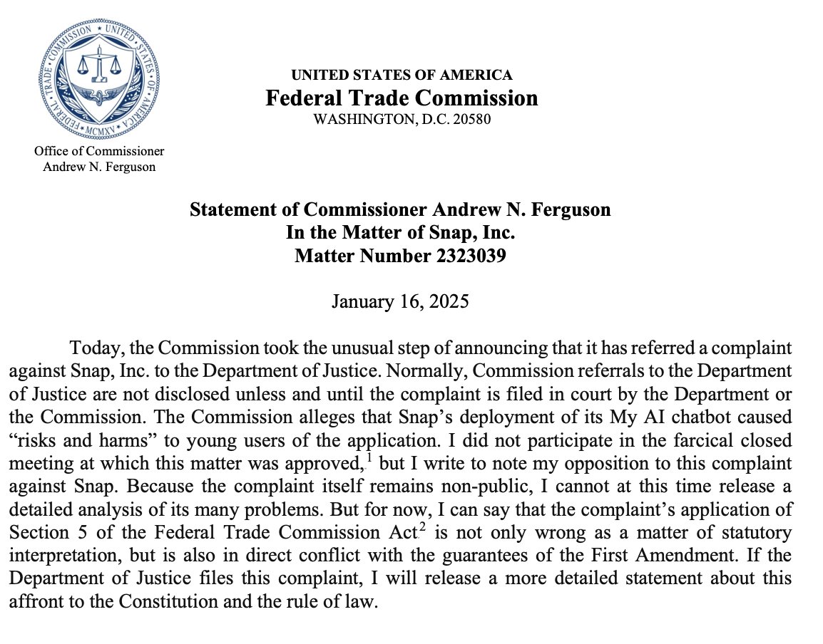 FTC Chair Nomination: Ferguson’s Dissenting Voice on AI Regulation