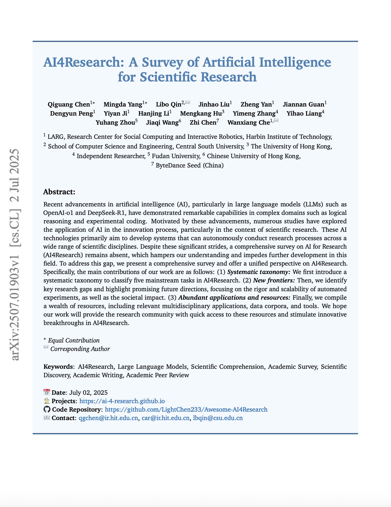 AI for Scientific Research: Comprehensive Survey Overview