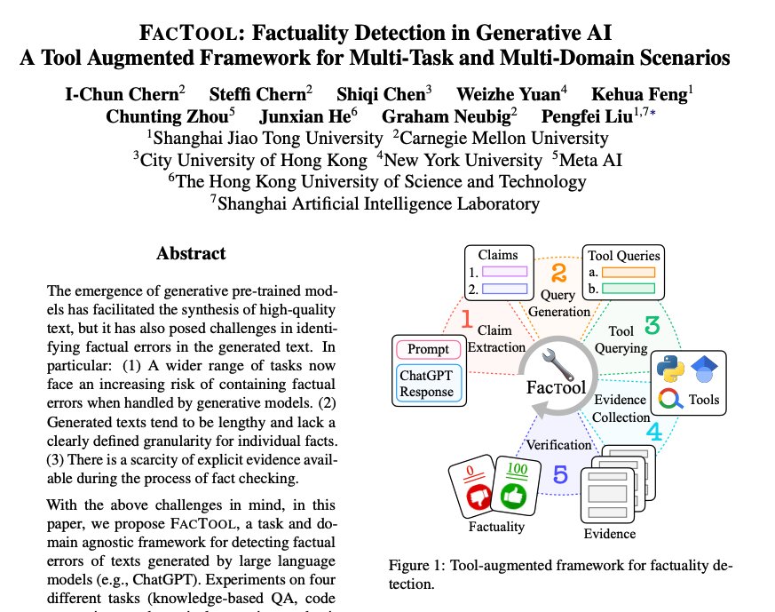 FacTool: Detecting Factual Errors in LLM Generated Text